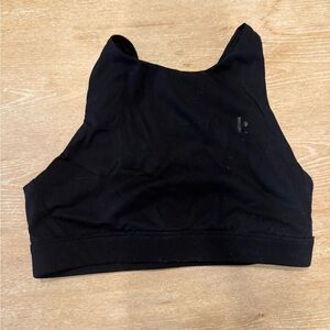 Black High-Neck Sports Bra Strappy Back